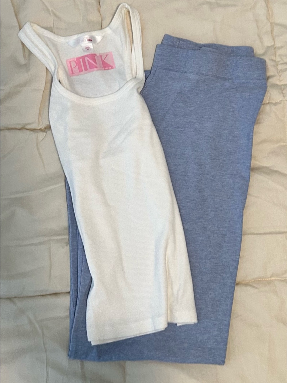 Victoria's Secret PINK White Rib Tank with Light Blue Lounge Pants - Picture 11 of 11
